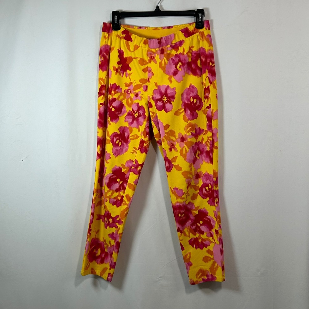 Isaac Mizrahi LIVE! Floral Pants Yellow Pink Drawstring‎ Back Pocket Size 6P